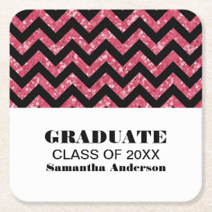 Roze Chevron Glitter Afstuderen Onderzetters