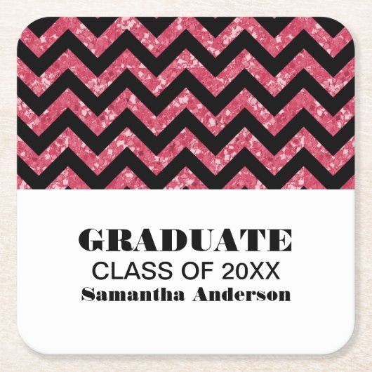 Roze Chevron Glitter Afstuderen Onderzetters (Voorkant)