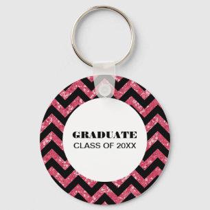 Roze Chevron Glitter Afstuderen Sleutelhanger