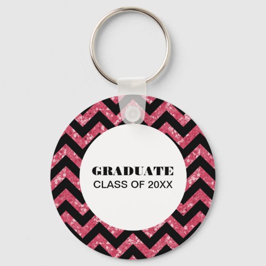 Roze Chevron Glitter Afstuderen Sleutelhanger (Voorkant)