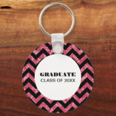 Roze Chevron Glitter Afstuderen Sleutelhanger (Voorkant)