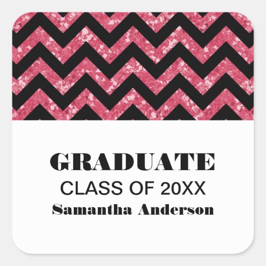Roze Chevron Glitter Afstuderen Stickers (Voorkant)