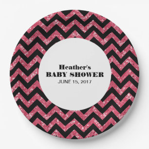 Roze Chevron Glitter Baby shower Papier Borden Papieren Bordje