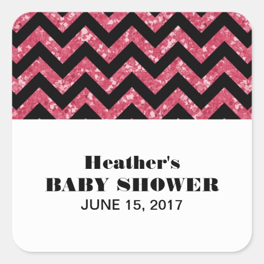 Roze Chevron Glitter Baby shower Stickers (Voorkant)
