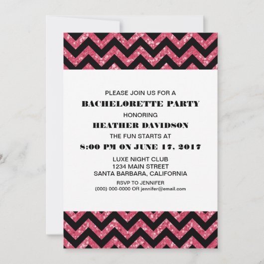 Roze Chevron Glitter Bachelorette Party Kaart (Voorkant)