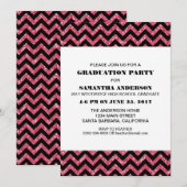 Roze Chevron Glitter Graduation Party Invite Kaart (Voorkant / Achterkant)