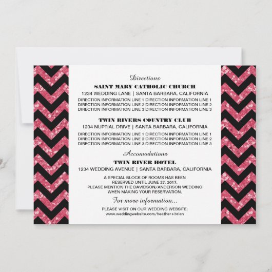 Roze Chevron Glitter Informatiekaart Kaart (Voorkant)