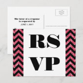 Roze Chevron Glitter RSVP Briefkaart (Voorkant / Achterkant)