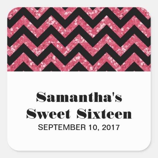 Roze Chevron Glitter Sweet 16 Stickers (Voorkant)
