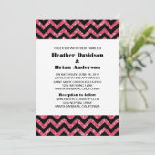 Roze Chevron Glitter Wedding Invite Kaart (Staand voorkant)