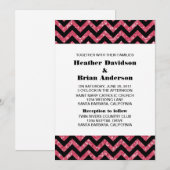Roze Chevron Glitter Wedding Invite Kaart (Voorkant / Achterkant)