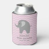 Roze chevron grijs olifant baby shower koelbox blikjeskoeler (Blikje Voorkant)