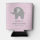 Roze chevron grijs olifant baby shower koelbox blikjeskoeler (Voorkant)
