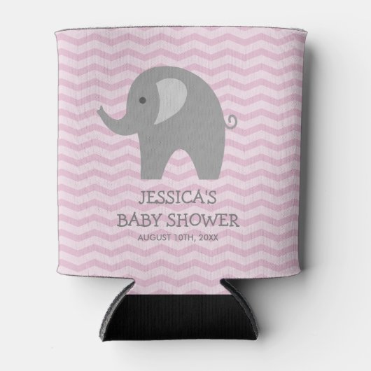 Roze chevron grijs olifant baby shower koelbox blikjeskoeler (Voorkant)