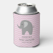Roze chevron grijs olifant baby shower koelbox blikjeskoeler (Blikje Achterkant)