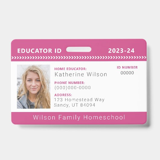 Roze Chevron Homeschool Educator ID Badge (Voorzijde)