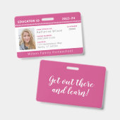 Roze Chevron Homeschool Educator ID Badge (Voor- en achterkant)