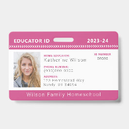 Roze Chevron Homeschool Educator ID Badge