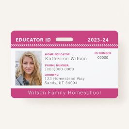 Roze Chevron Homeschool Educator ID Badge