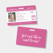Roze Chevron Homeschool Leerling ID Badge (Voor- en achterkant)