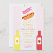 Roze Chevron Hotdog BBQ Baby shower Uitnodiging (Voorkant)