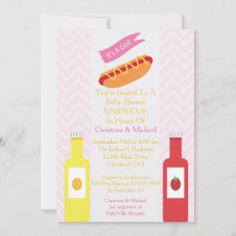 Roze Chevron Hotdog BBQ Baby shower Uitnodiging