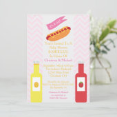 Roze Chevron Hotdog BBQ Baby shower Uitnodiging (Staand voorkant)