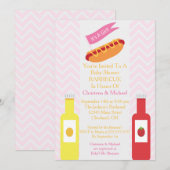 Roze Chevron Hotdog BBQ Baby shower Uitnodiging (Voorkant / Achterkant)