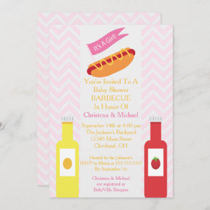 Roze Chevron Hotdog BBQ Baby shower Uitnodiging