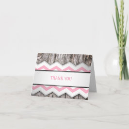 Roze Chevron & Hout Rustiek Bedankt Kaarten