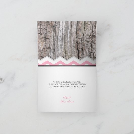 Roze Chevron & Hout Rustiek Bedankt Kaarten (Binnen)