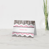 Roze Chevron & Hout Rustiek Bedankt Kaarten (Voorkant)