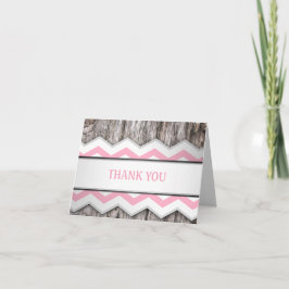 Roze Chevron & Houten Rustieke Dankkaart Bedankkaart