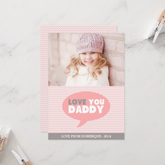 Roze Chevron Love Je papa | VADERDAG KAART (Voorkant / Achterkant in situ)
