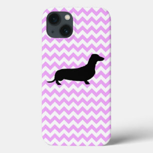 Roze Chevron met Dachshund Silhouette Case-Mate iPhone Case
