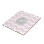 Roze Chevron met Monogram Tiles Tegeltje (Zijkant)