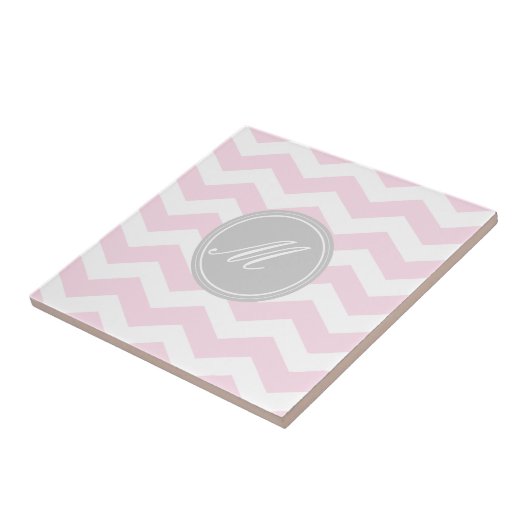 Roze Chevron met Monogram Tiles Tegeltje (Zijkant)