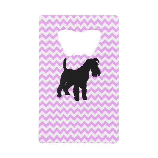 Roze Chevron met Schnauzer Silhouette Creditkaart Flessenopener (Voorkant)