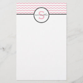 Roze Chevron Monogram Briefpapier