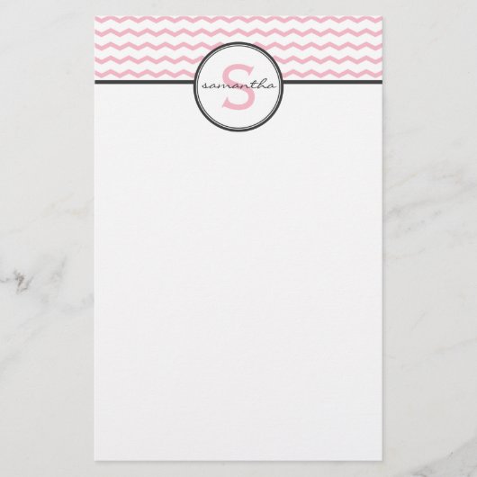 Roze Chevron Monogram Briefpapier (Voorkant)