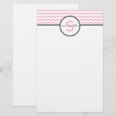 Roze Chevron Monogram Briefpapier (Voorkant / Achterkant)