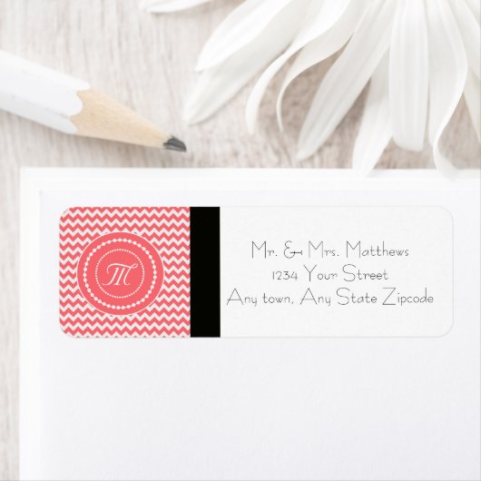 Roze Chevron Monogram Etiket (Insitu)