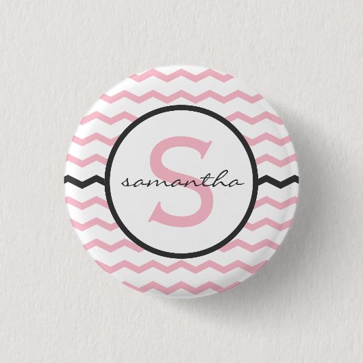 Roze Chevron Monogram Ronde Button 3,2 Cm (Voorkant)