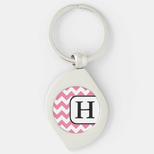 Roze Chevron Monogram Sleutelhanger (Voorkant)