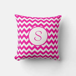 Roze Chevron Monogramed Hot roze Kussen