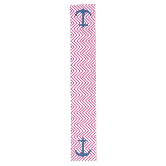 Roze Chevron Navy Nautical Anchor Table Runner Lange Tafelloper (Voorkant)