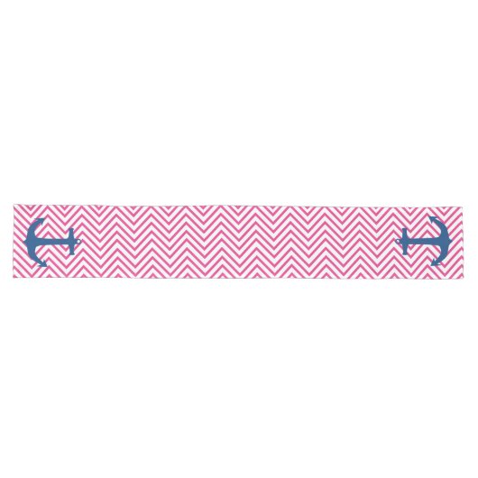 Roze Chevron Navy Nautical Anchor Table Runner Lange Tafelloper (Horizontaal)