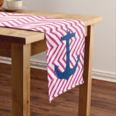 Roze Chevron Navy Nautical Anchor Table Runner Lange Tafelloper (Voorbeeld)