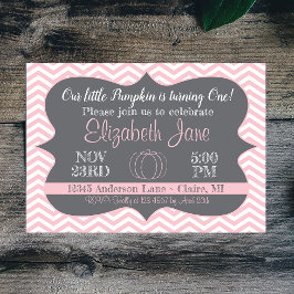 Roze Chevron Our Little Pumpkin Birthday Invite Kaart