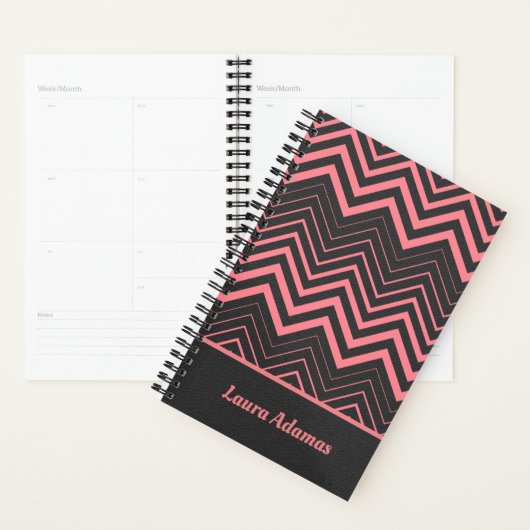Roze Chevron over zwart leer Planner (Display)
